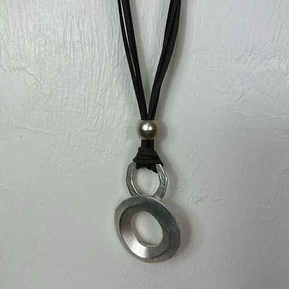 Double Ring Silver Tone Bobo Pendant Necklace - Picture 3 of 6